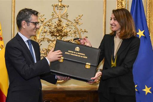 21/11/2023. Félix Bolaños recibe la cartera de Justicia de manos de su predecesora en el cargo, Pilar Llop. El ministro de la Presidencia, J...